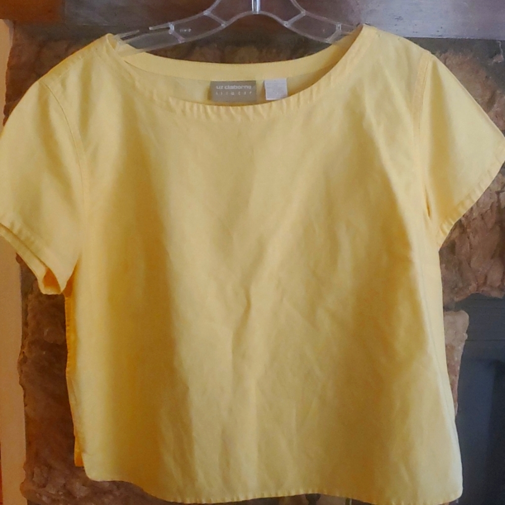 Vintage Liz Claiborne Yellow Linen Short Sleeve Shirt L